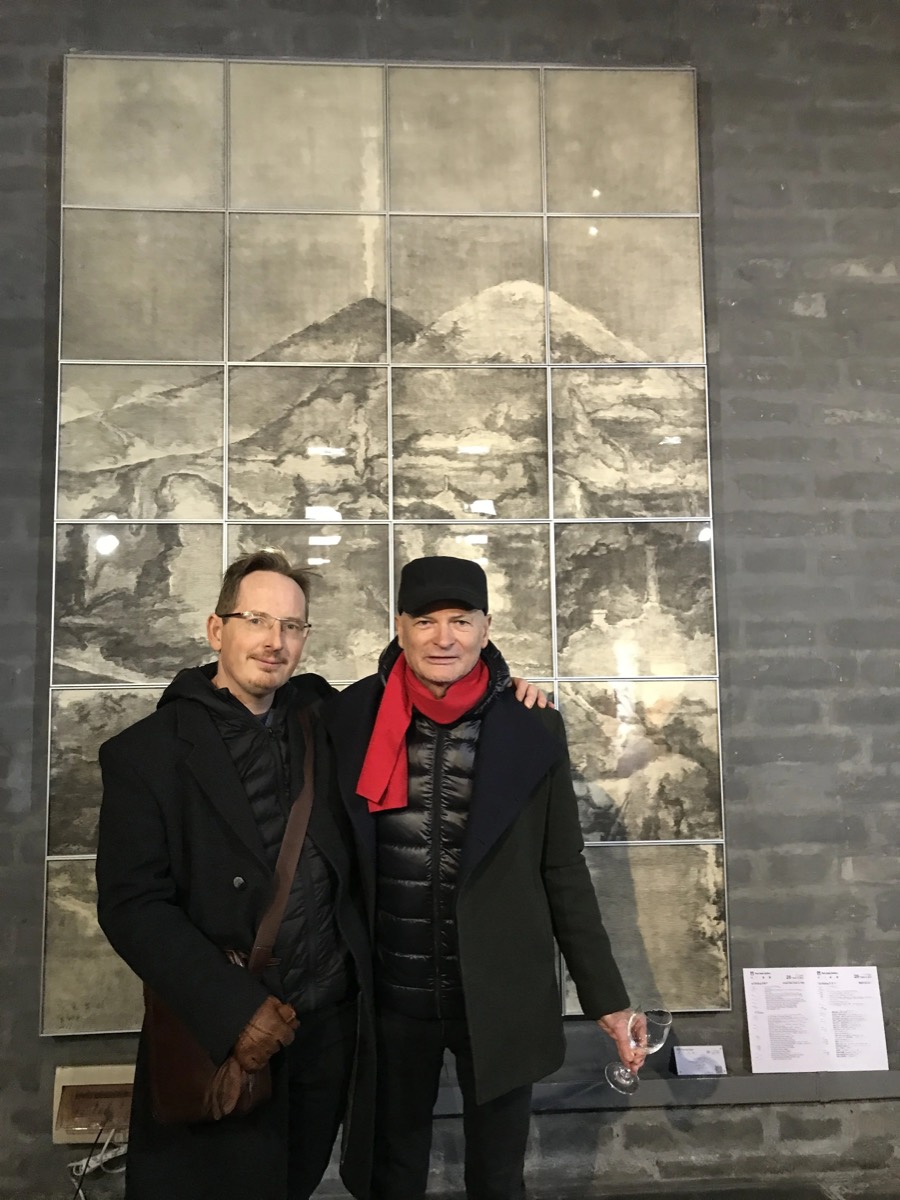 Brian Wallace, Director of Red Gate Gallery, with Dr Damian Smith, Beijing, 2018 – closing party at Dongbianmen