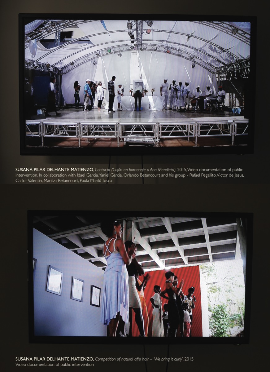 Susana Pilar Delahante Matienzo, Contacto (Cajón en homenaje a Ana Mendieta), 2015, and Competition of natural afro hair – ‘We bring it curly’, 2015