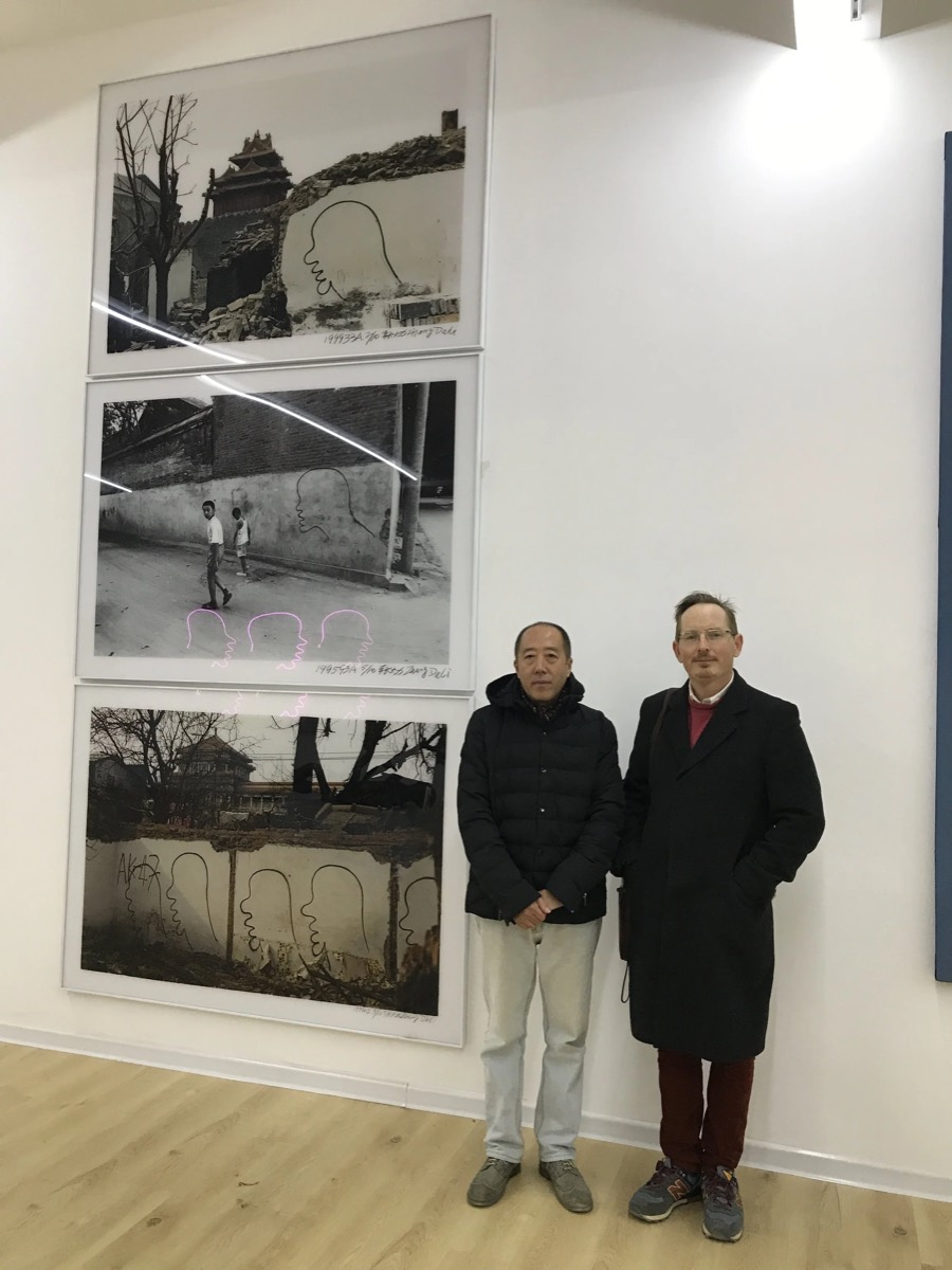 Artist Zhang Dali with Dr Damian Smith at Zhang Dali's studio, Beijing, 2018